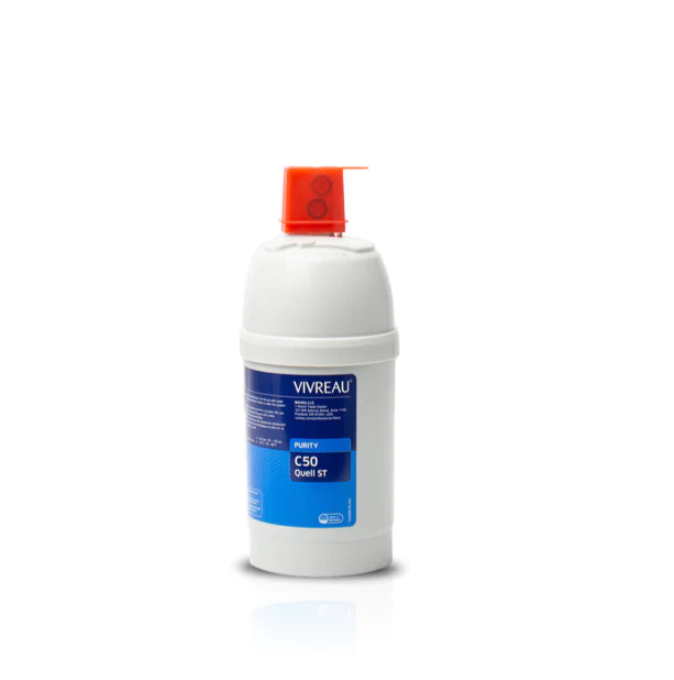 Mavea Vivreau Purity C50 Quell ST water filter cartridge using ion-exchange treatment