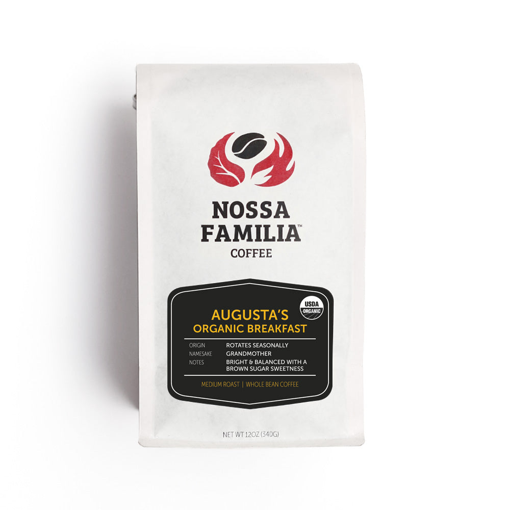 Augusta's Organic Breakfast whole-bean coffee illustrating certified organic coffee products