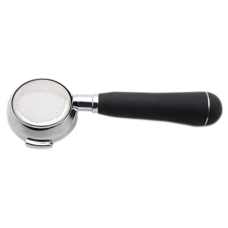E61 bottomless portafilter used to observe espresso channeling and spraying