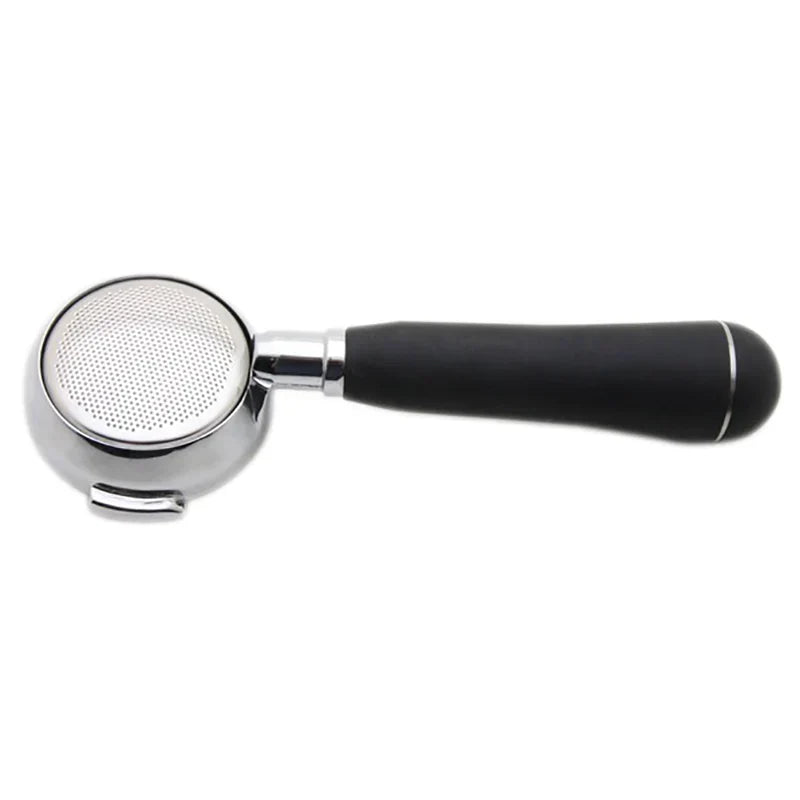 E61 bottomless portafilter with precision basket illustrating the hardware used to observe espresso-shot flow