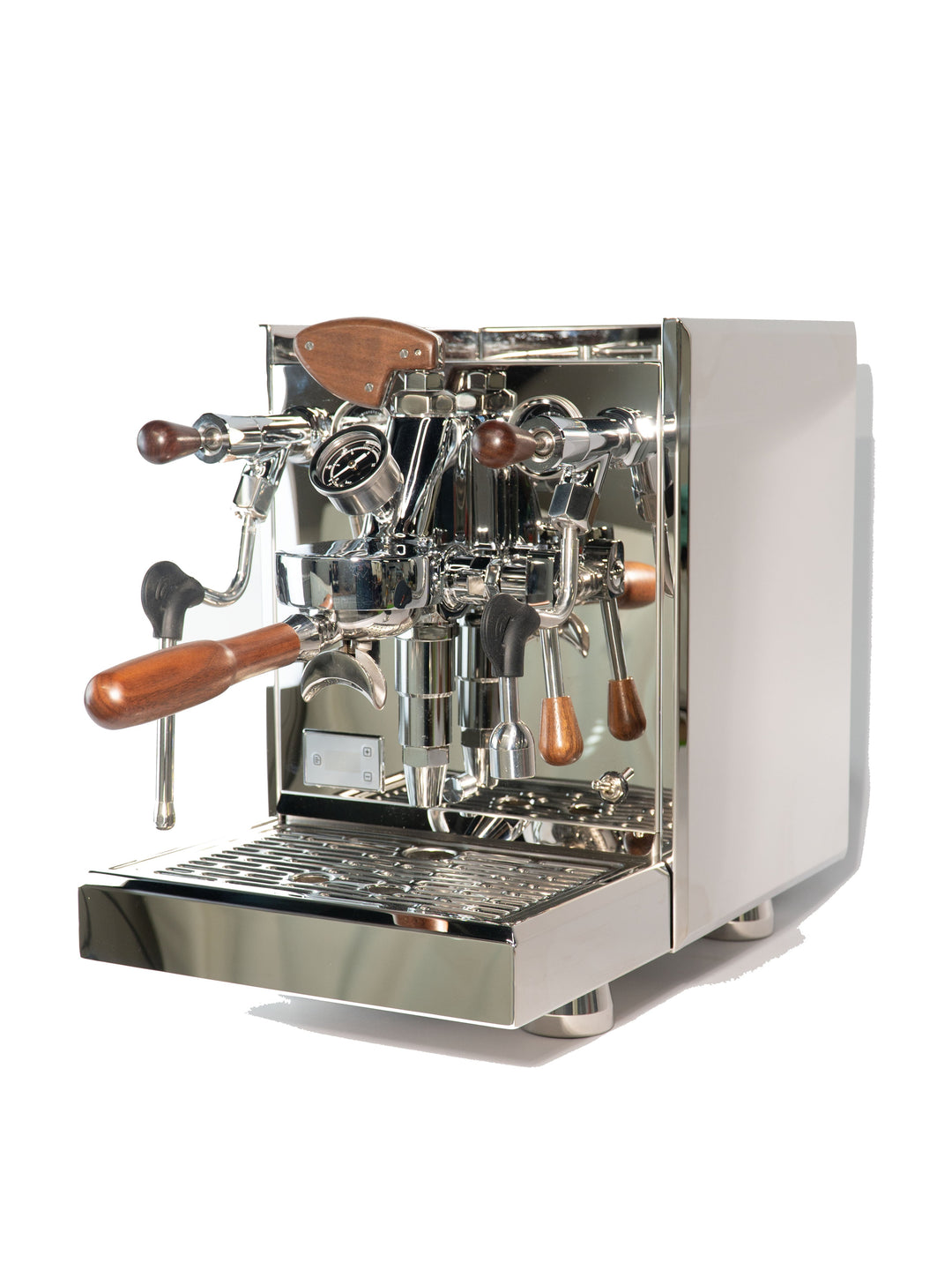 New espresso machine being inspected after unboxing and factory testing