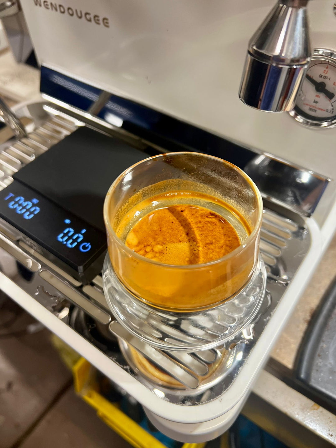 Espresso extraction showing visual signs used to troubleshoot shot variation