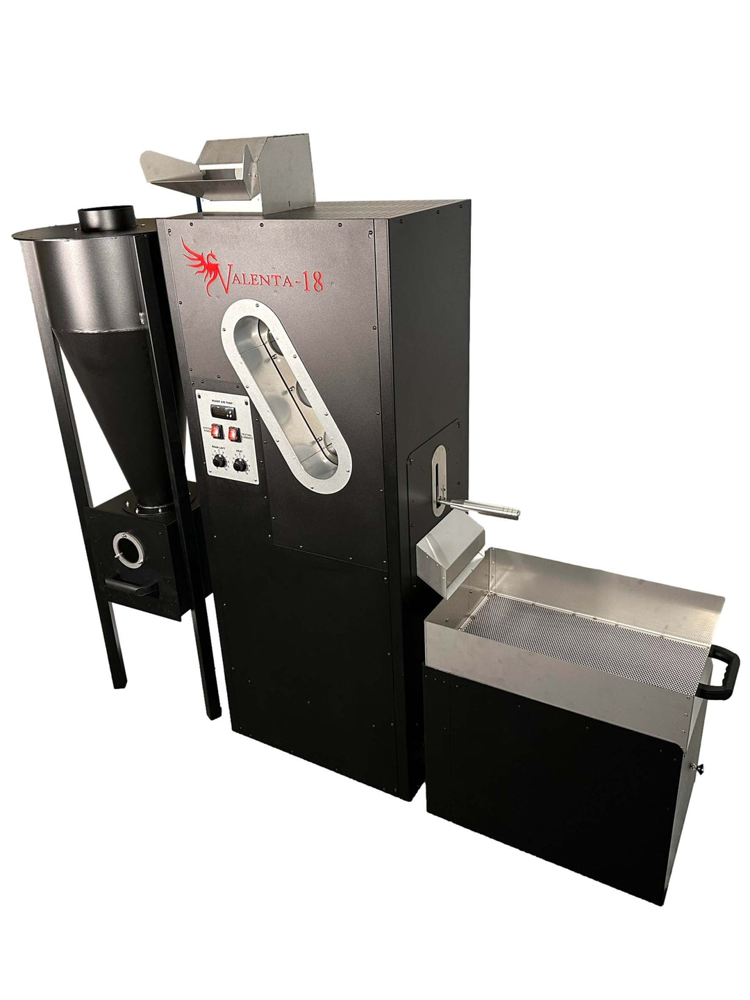 Coffee Crafters Valenta 18 roaster supplied with a cyclone chaff collector for exhaust separation