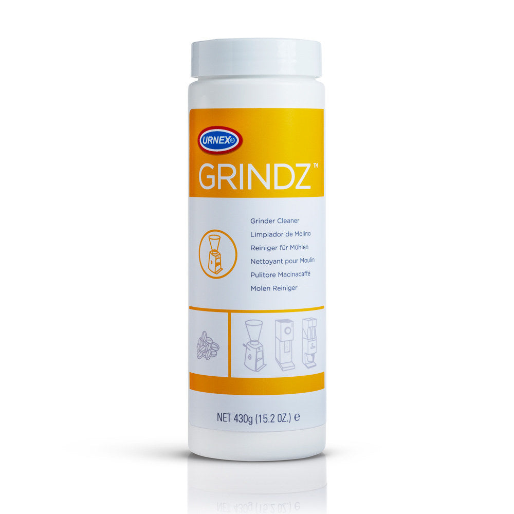 Urnex Grindz coffee grinder cleaner used to remove coffee oils and residue from grinder burrs and chambers