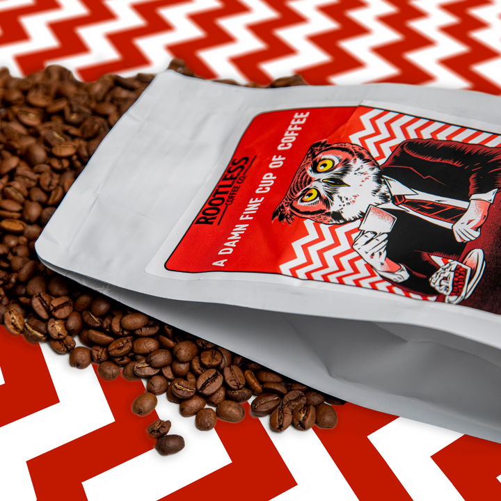 Bag of specialty roast coffee from Blend with notes of Chocolate, Fruity