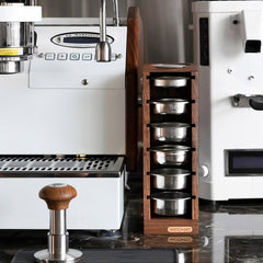 Lab-style coffee bean storage rack detail