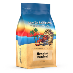 Santa Barbara Hawaiian Hazelnut Flavored Coffee — angled front view of 12 oz coffee bag