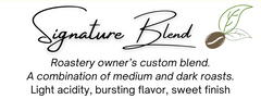 Close-up of the roast and flavor label for Bendix Signature Blend Medium-Dark Coffee