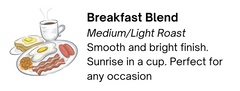 Close-up of the roast and flavor label for Bendix Breakfast Blend Light-Medium Coffee