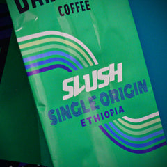 SLUSH Ethiopia label detail with purple stripes