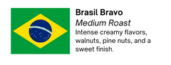 Close-up of the roast and flavor label for Bendix Brazil Bravo Coffee