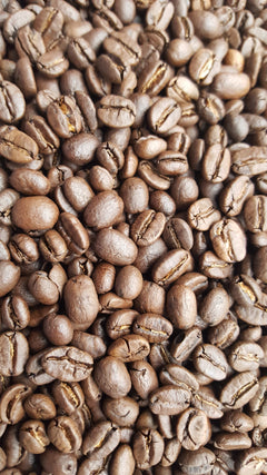 Close-up of coffee beans shown with RedEye Ethiopia Guiji coffee