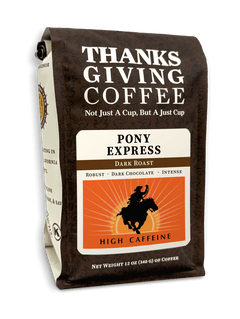 Pony Express High-Caffeine Dark Roast Coffee — coffee bag front