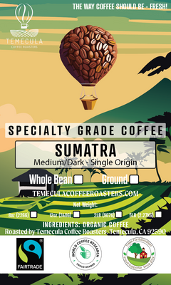 Temecula Fairtrade Sumatra Medium-Dark Roast coffee package