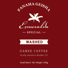 Panama Geisha Esmeralda Special washed coffee label