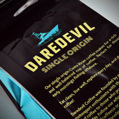 Close view of Costa Rica tasting information on Daredevil bag