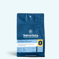 Savorista Rwandan Retreat decaf bag with pale blue label