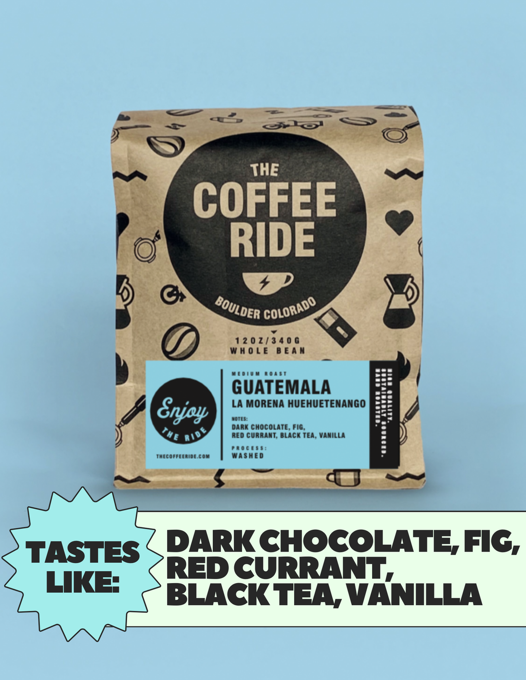 Bag of specialty roast coffee from Guatemala with notes of Chocolate