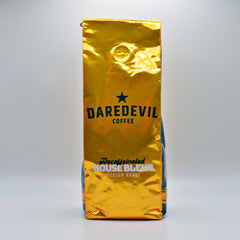 Front of gold Decaf House Blend package