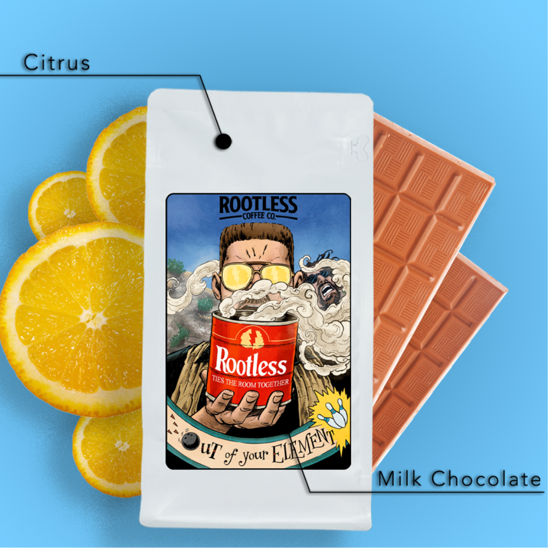 Bag of medium roast coffee from Costa Rica with notes of Chocolate, Fruity