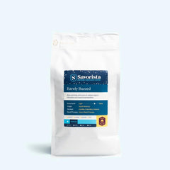 White bulk bag of Barely Buzzed half-caff coffee