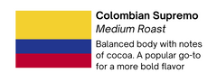 Close-up of the roast and flavor label for Bendix Colombian Supremo Medium Roast Coffee