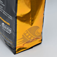 Gold side panel of House Blend coffee bag
