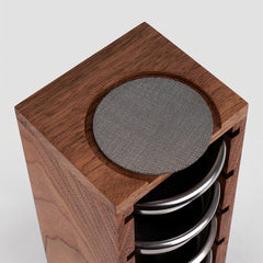 Lab-style coffee bean storage rack detail
