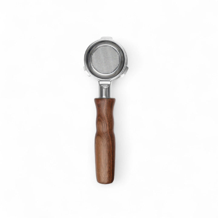 Stainless Steel Bottomless Portafilter with Walnut Handle
