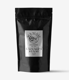 Close view of the Sea State Captain’s Roast pouch label
