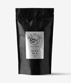 Close view of the Sea State Deep Sea coffee pouch label