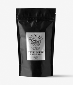 Close view of the Sea State True North Espresso pouch label