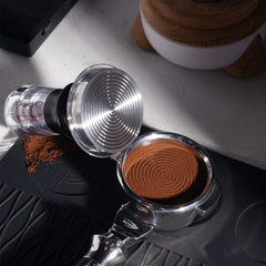 Transparent calibrated espresso tamper