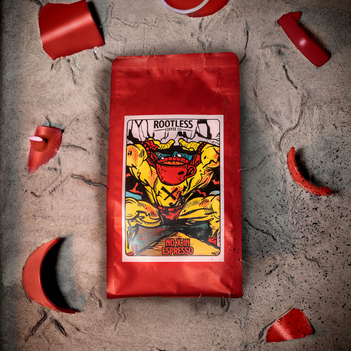 Bag of medium roast coffee from Origin Unknown with notes of Chocolate, Fruity