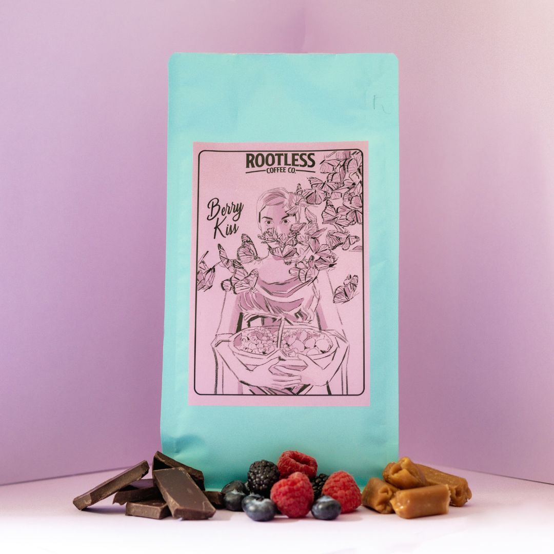 Bag of specialty roast coffee from Ethiopia with notes of Chocolate, Fruity