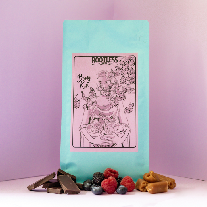 Bag of specialty roast coffee from Ethiopia with notes of Chocolate, Fruity