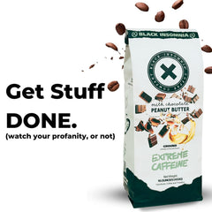 Black Insomnia Milk Chocolate Peanut Butter Coffee roast and flavor presentation