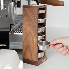 Lab-style coffee bean storage rack detail