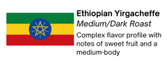 Close-up of the roast and flavor label for Bendix Ethiopian Yirgacheffe Medium-Dark Coffee