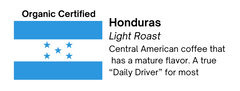 Close-up of the roast and flavor label for Bendix Honduras Light Roast Coffee