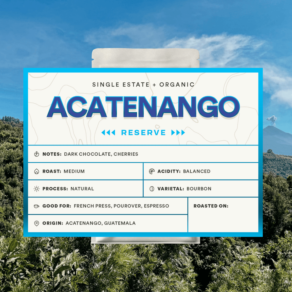 Bag of medium roast coffee from Guatemala with notes of Chocolate, Fruity