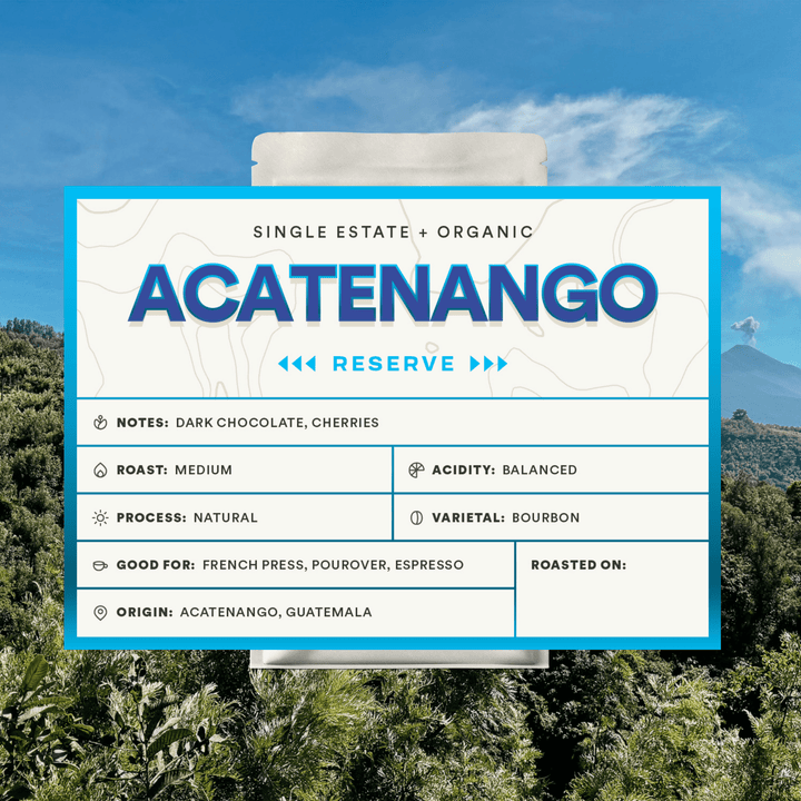 Bag of medium roast coffee from Guatemala with notes of Chocolate, Fruity