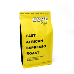 African Espresso Roast coffee bag front angled view