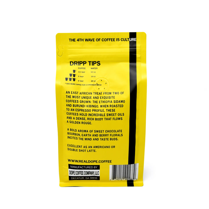 Bag of specialty roast coffee from Ethiopia with notes of Chocolate, Fruity, Floral