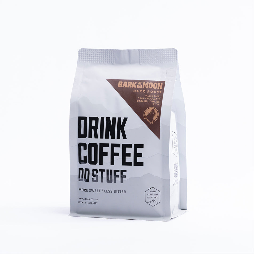 Bag of dark roast coffee from Blend with notes of Chocolate