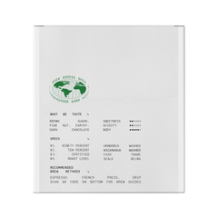 Bodega Brew bag back showing origin map and coffee profile