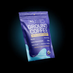 Purple No Stranger mushroom ground-coffee package