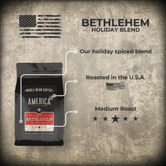 America Coffee Co. Bethlehem Holiday Coffee Blend origin, roast, and tasting profile graphic