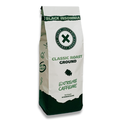 Front of Black Insomnia Classic Roast ground-coffee bag