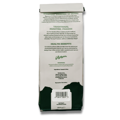 Back panel of Black Insomnia Chocolate Raspberry Ground Coffee package